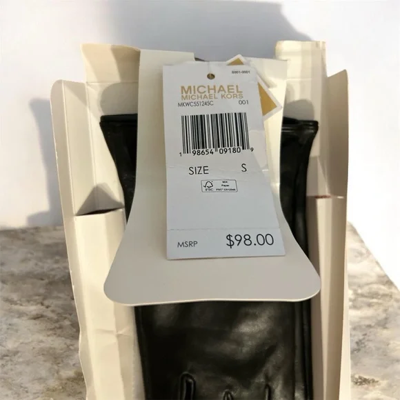 Michael Kors Black Leather Gloves with Gold Logo - Picture 2 of 6